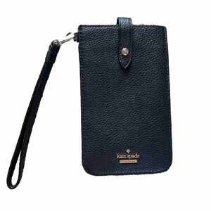 Kate Spade Black Pebbled Leather Card Case Wristlet Fits iPhone Plus